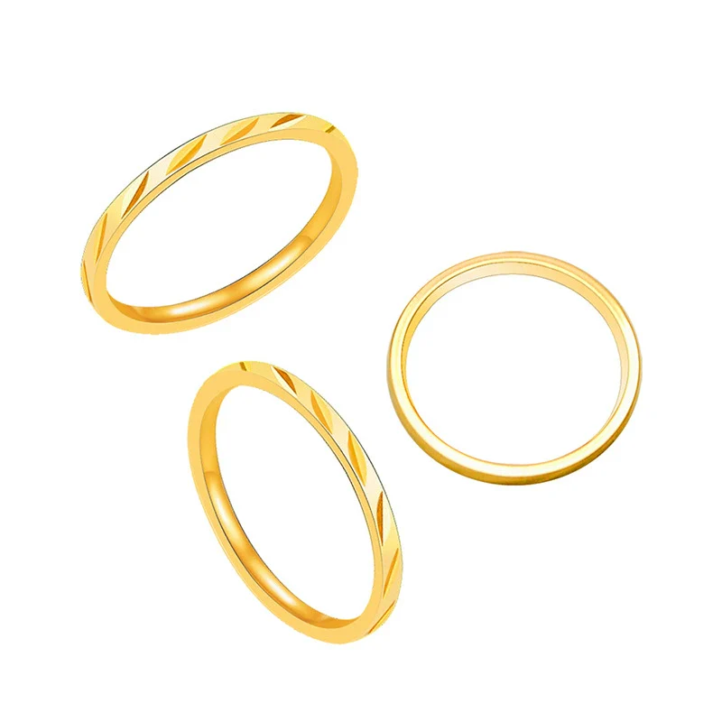 Wholesale Unisex Geometric Pattern Simple Ring Titanium Steel 18K Gold Plated Jewelry - Image 3