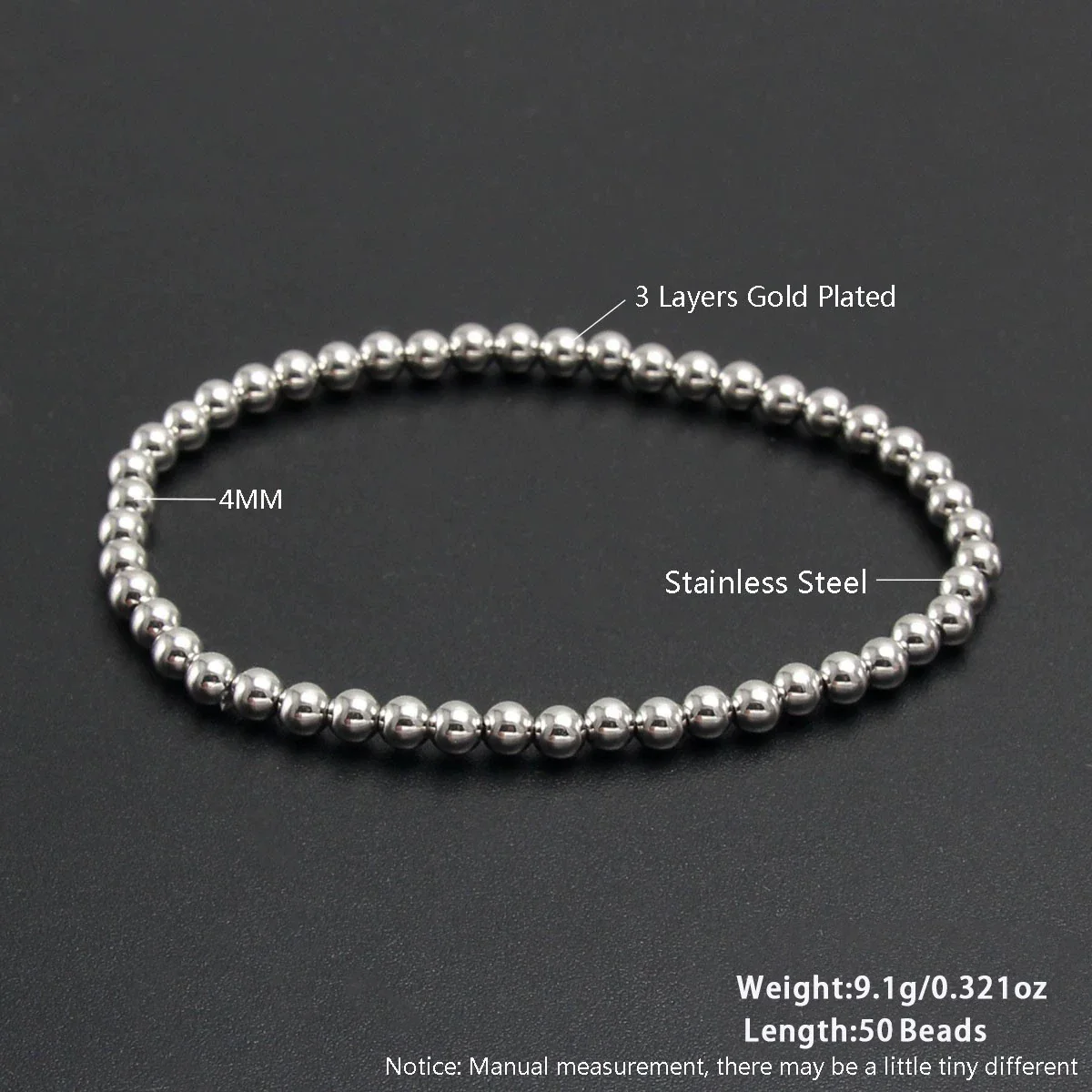Wholesale Unisex Geometric Round Bead Stainless Steel Electroplated Handmade Beaded Bracelet Set - Image 6