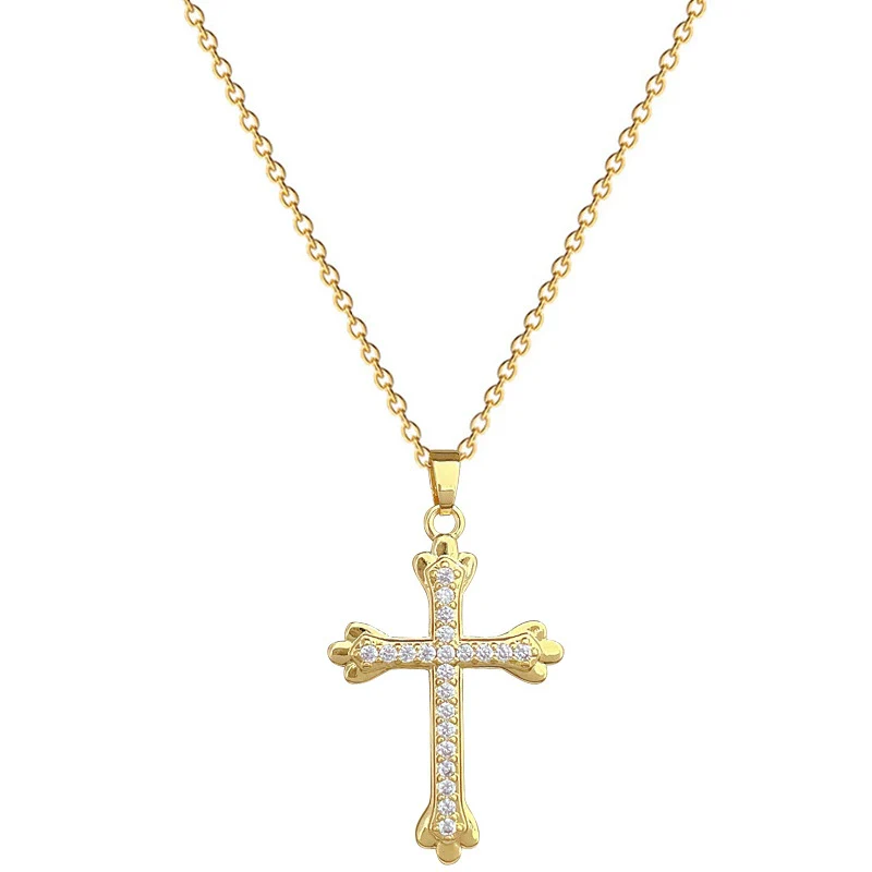 Wholesale Unisex Geometric Stainless Steel And Copper Cross Full Diamond Necklace - Image 5