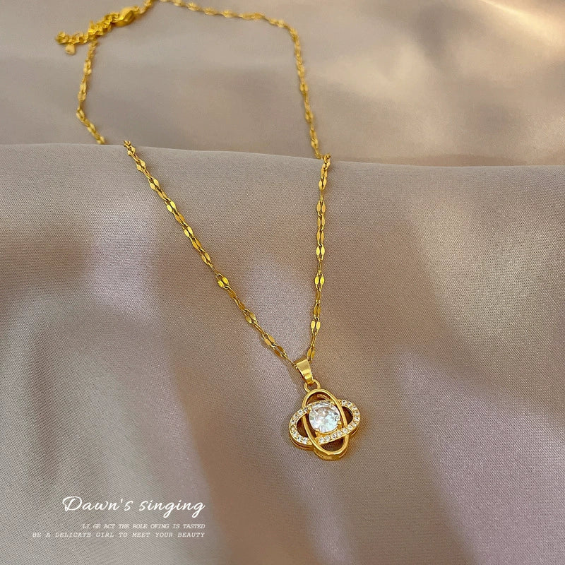 Wholesale Unisex Geometric Stainless Steel And Copper Diamond Necklace With Titanium Steel Chain - Image 3
