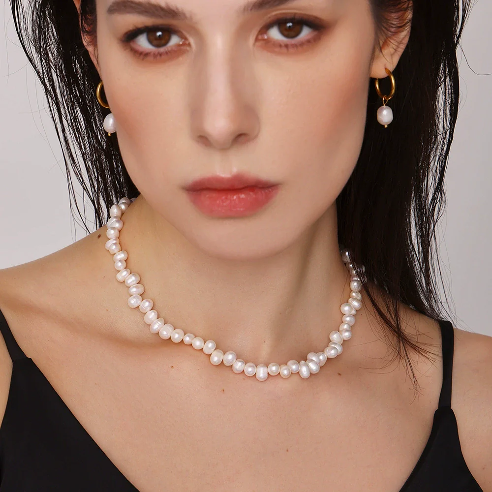 Wholesale Unisex Geometric Stainless Steel And Freshwater Pearl Ferris Wheel Necklace With Electroplating Design - Image 3