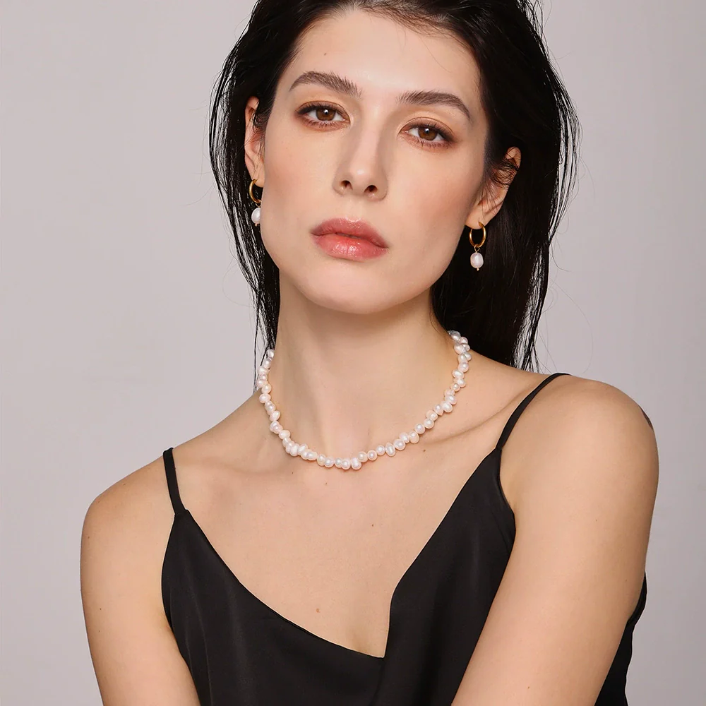Wholesale Unisex Geometric Stainless Steel And Freshwater Pearl Ferris Wheel Necklace With Electroplating Design - Image 4