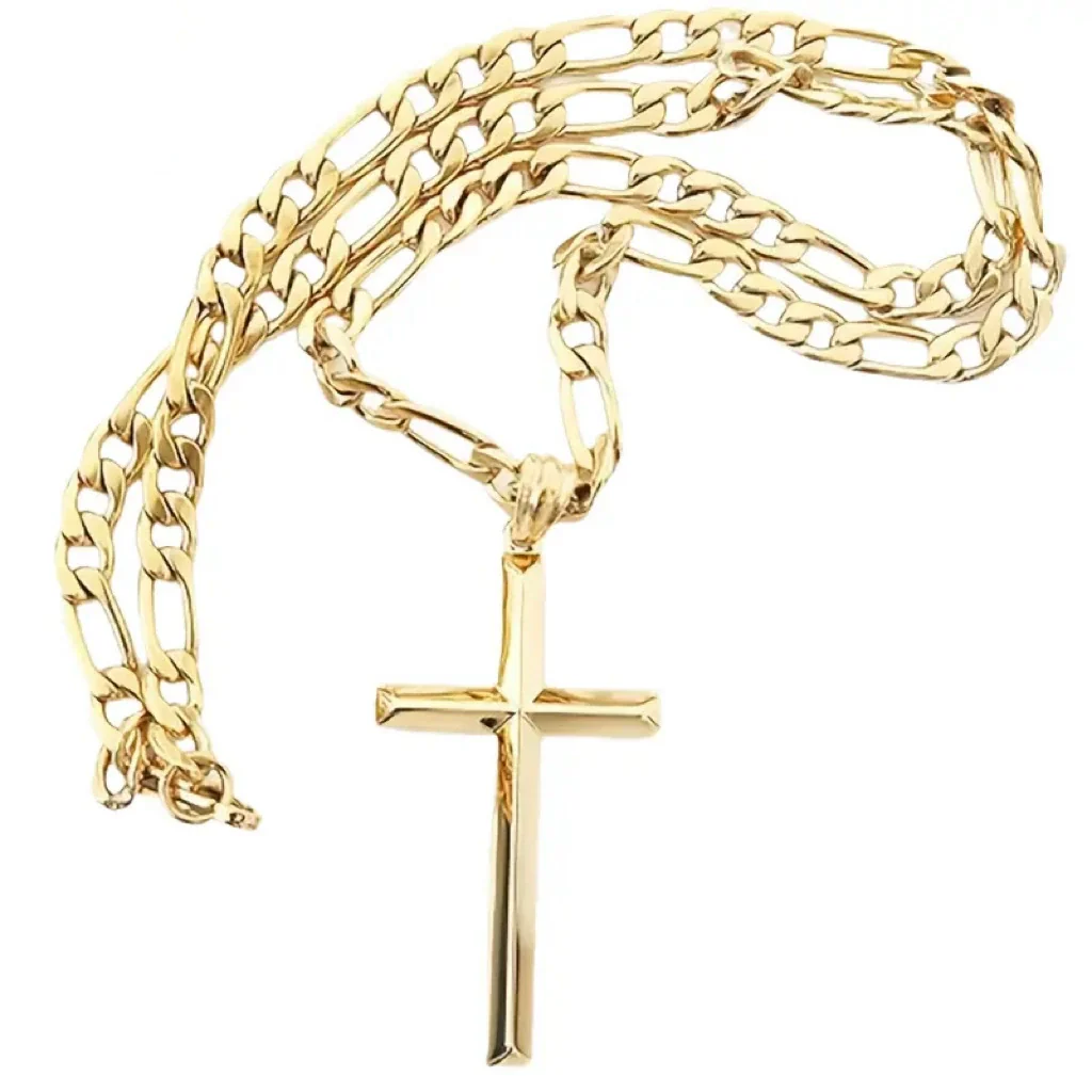 Wholesale Unisex Geometric Stainless Steel And Titanium Steel Cross Pendant Necklace With Polish Finish And Cuban Chain - Image 4