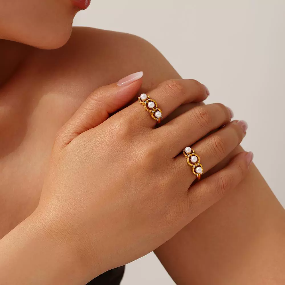 Wholesale Unisex Geometric Stainless Steel Pearl Zircon Electroplated Ferris Wheel Empty Pad Set Ring - Image 3