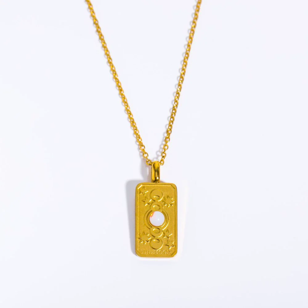 Wholesale Unisex Geometric Star Sun Moon Titanium Steel Necklace With Gold Inlaid Stereo Embossed Opal Pendant And Snake Bone Chain - Image 7