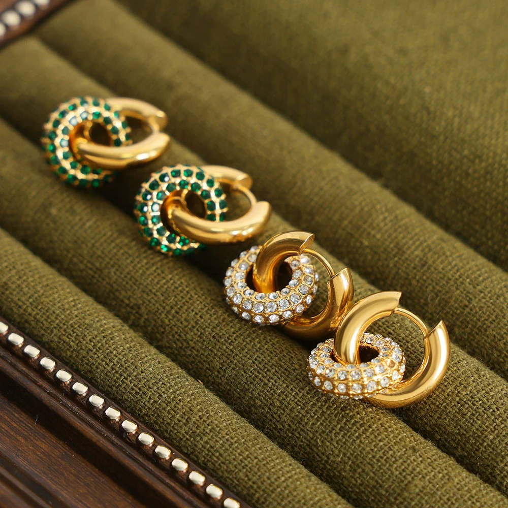 Wholesale Unisex Geometric Style Detachable Pendant Jewelry Color Diamond Design Titanium Steel Rings And Earrings With Electroplating - Image 3
