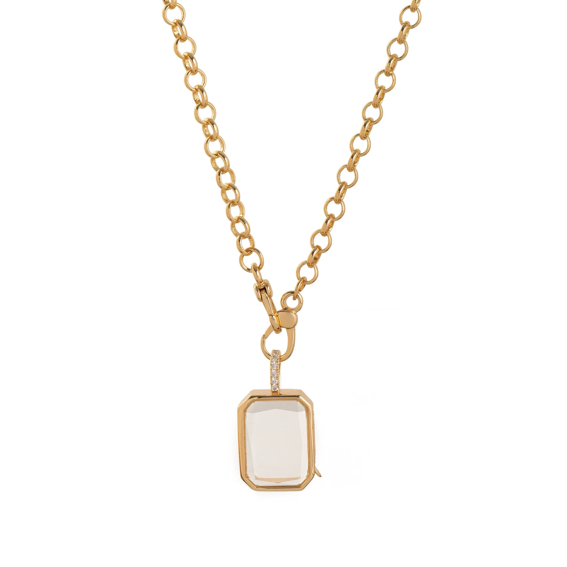 Wholesale Unisex Geometric Titanium Steel Copper Electroplated Openable Hollow Design Photo Box Pendant With 18K Gold Color Retention - Image 5