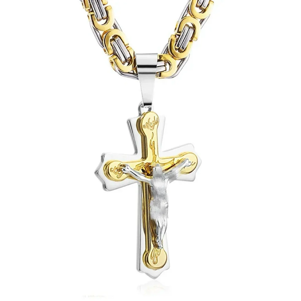 Wholesale Unisex Geometric Titanium Steel Cross Pendant Necklace With Polish Finish And Box Chain - Image 6