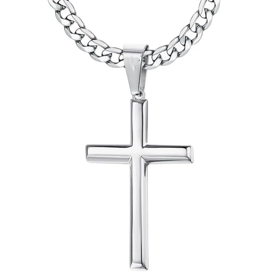 Wholesale Unisex Geometric Titanium Steel Cross Pendant Necklace With Polish Finish And Cuban Chain - Image 5