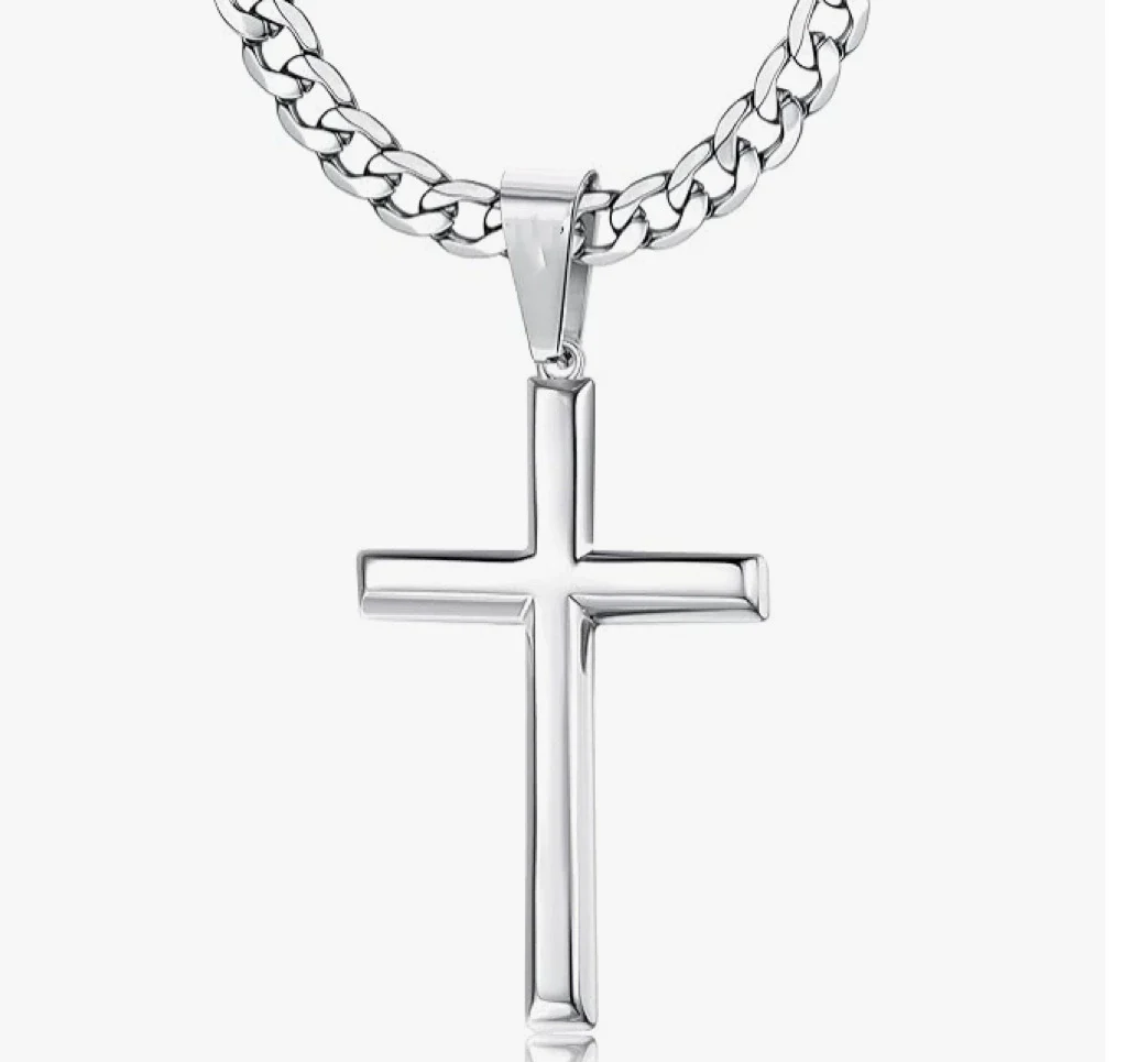 Wholesale Unisex Geometric Titanium Steel Cross Pendant Necklace With Polish Finish And Cuban Chain - Image 6