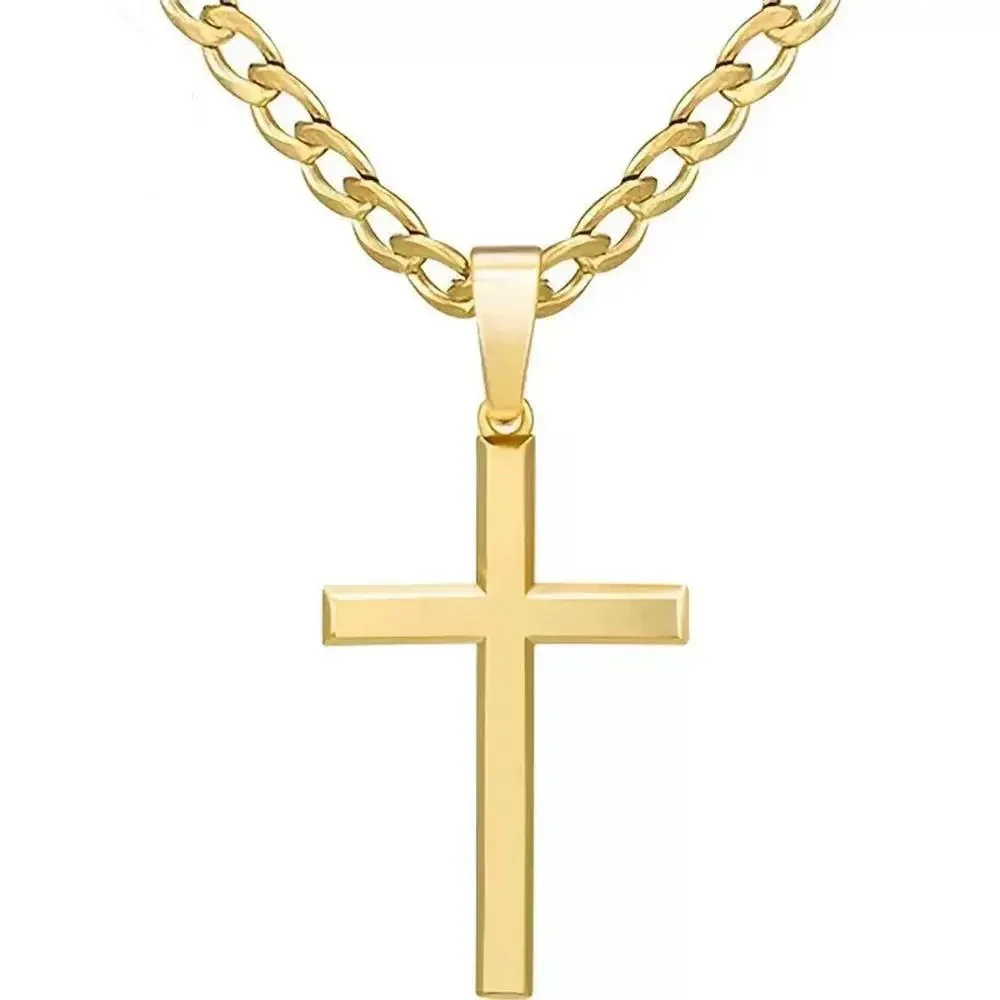 Wholesale Unisex Geometric Titanium Steel Cross Pendant Necklace With Polish Finish And Cuban Chain - Image 7