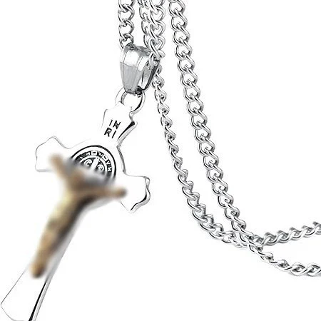 Wholesale Unisex Geometric Titanium Steel Necklace With Polish Cross Pendant And String Of Pearls Chain