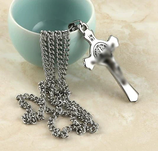 Wholesale Unisex Geometric Titanium Steel Necklace With Polish Cross Pendant And String Of Pearls Chain - Image 11