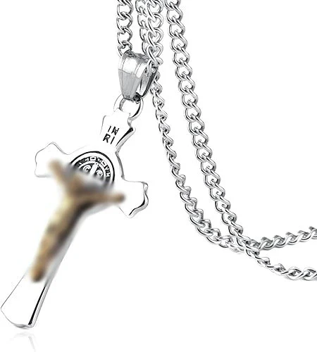 Wholesale Unisex Geometric Titanium Steel Necklace With Polish Cross Pendant And String Of Pearls Chain - Image 6