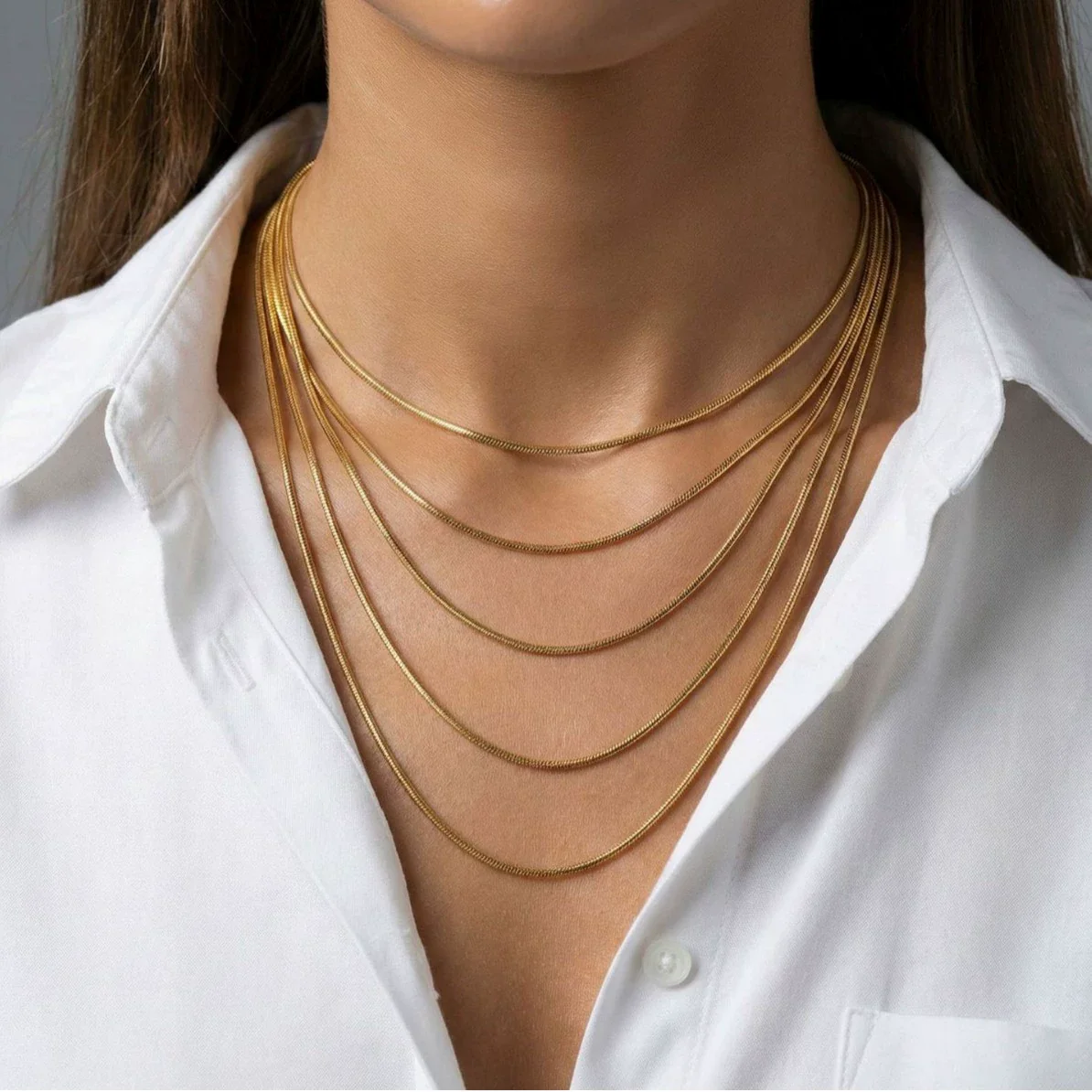 Wholesale Unisex Gold Electroplated Ushaped Stainless Steel Snake Bone Chain Necklace