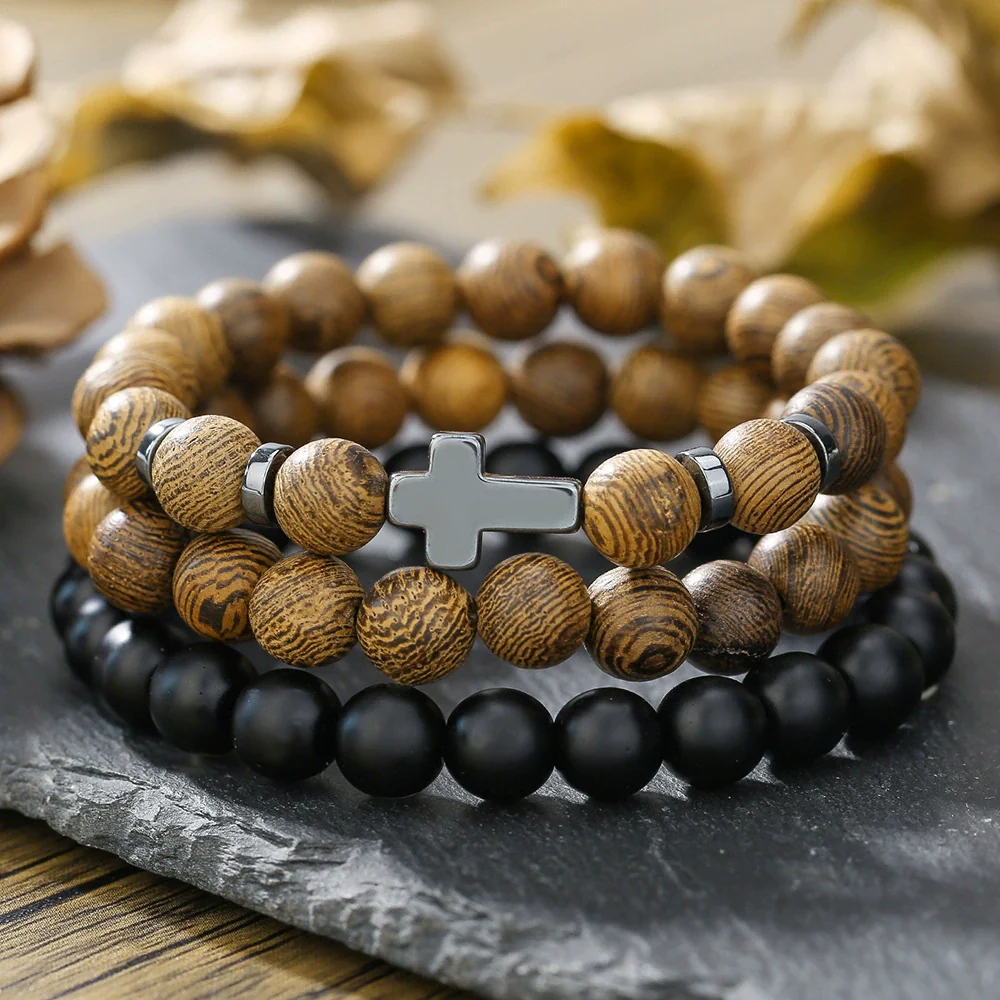 Wholesale Unisex Handmade Geometric Elastic Beaded Bracelet With Tiger Eye Stone Black Gallstone Alloy Stainless Steel - Image 9
