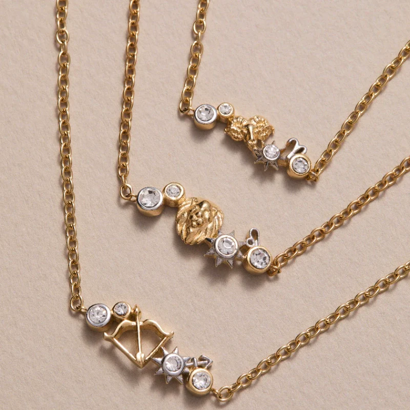 Wholesale Unisex Heart Shape Twelve Zodiac Sign Pendant Necklace With Stainless Steel And Copper Electroplated