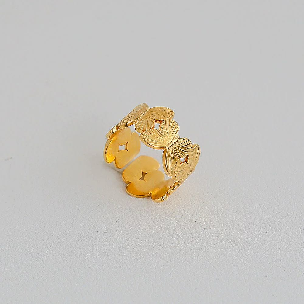 Wholesale Unisex Ins Style Geometric Butterfly Open Ring 18K Goldplated Titanium Steel - Image 15