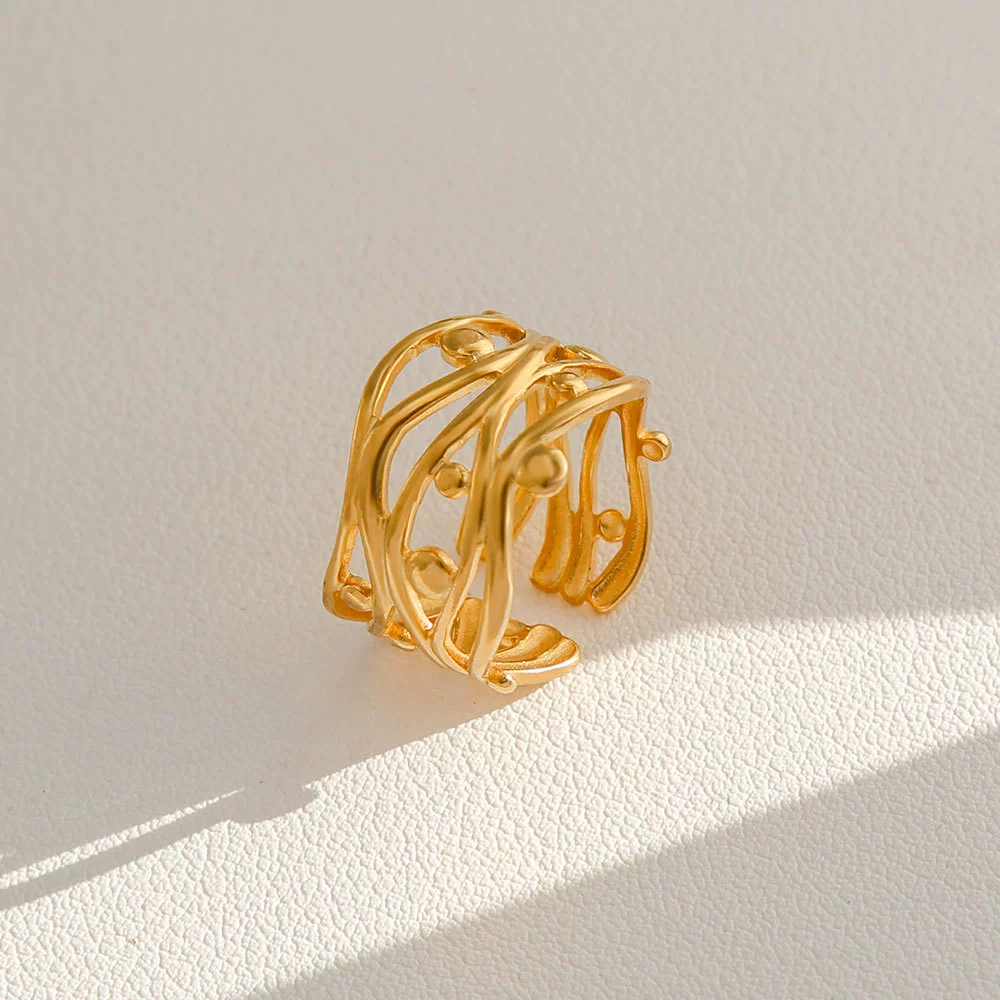 Wholesale Unisex Ins Style Geometric Butterfly Open Ring 18K Goldplated Titanium Steel - Image 17