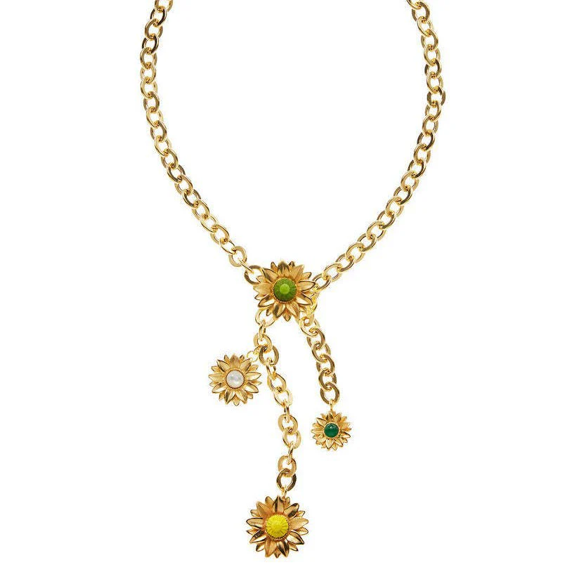 Wholesale Unisex Light Luxury Design Flowershaped Copper Electroplated Daisy Color Pearl Gem Pendant Necklace - Image 2