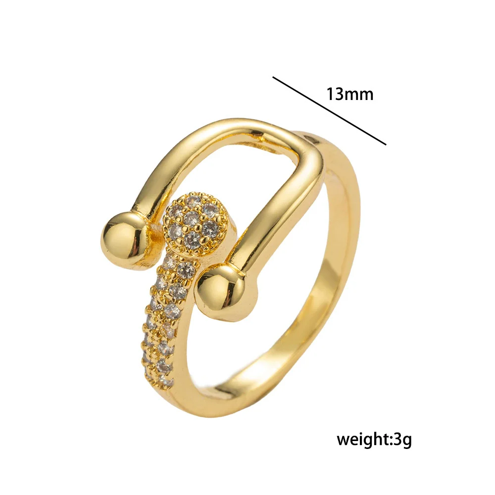 Wholesale Unisex Light Luxury Microinlaid Zircon Ushaped Horseshoe Buckle Adjustable Ring Gold Plated Copper - Image 5