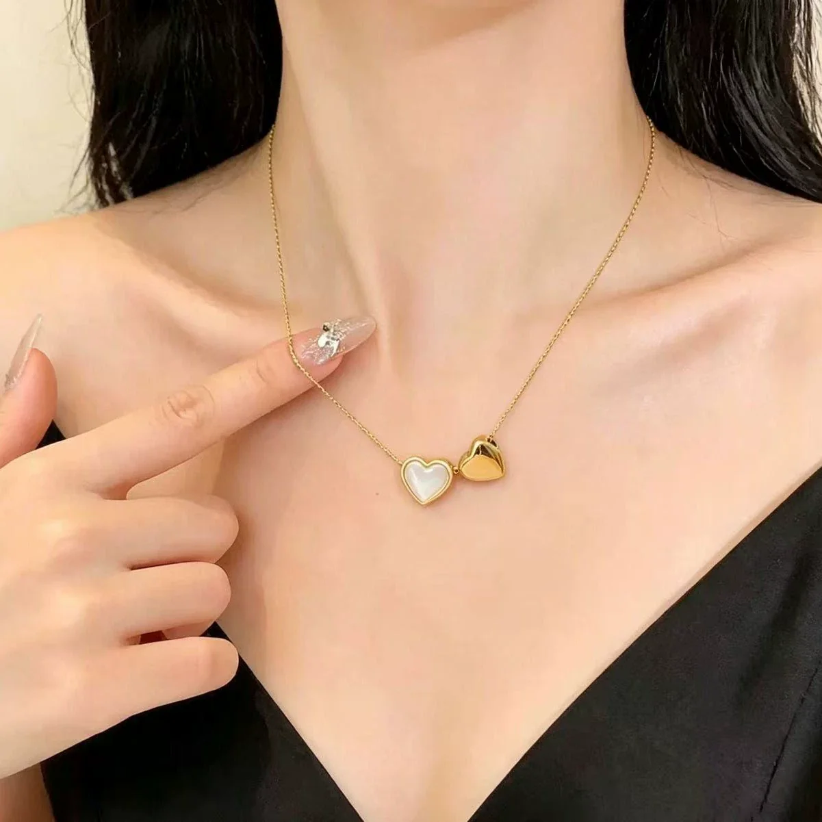 Wholesale Unisex Light Luxury Real Gold Plated Heart Shape Titanium Steel Bamboo Chain Necklace - Image 2