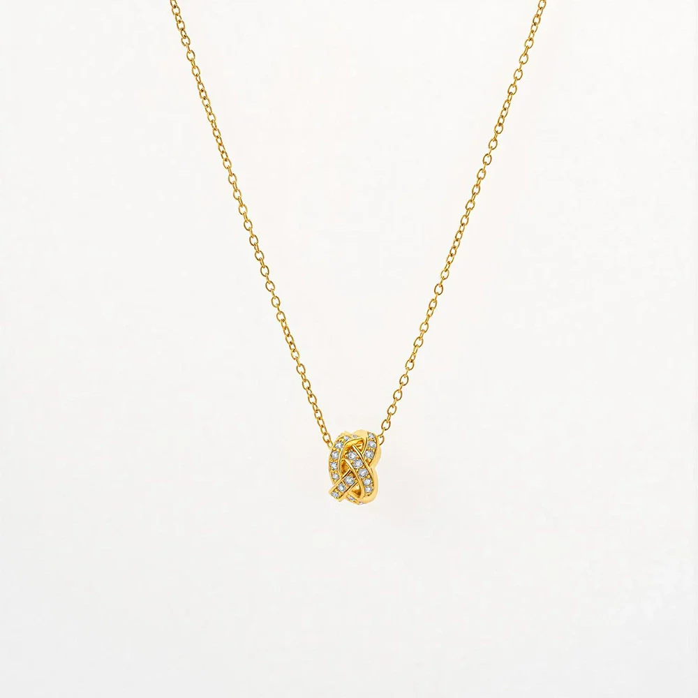Wholesale Unisex Light Luxury Round Copper Zircon Real Gold Plated Cross Chain Pendant Necklace With Intertwined Love Knot Design - Image 5