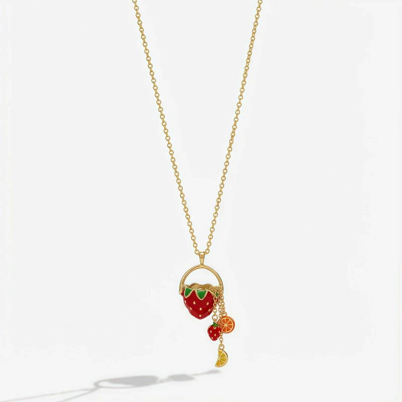Wholesale Unisex Light Luxury Style Fruit And Flower Shaped Copper Electroplated Pendant Necklace Accessory - Image 5