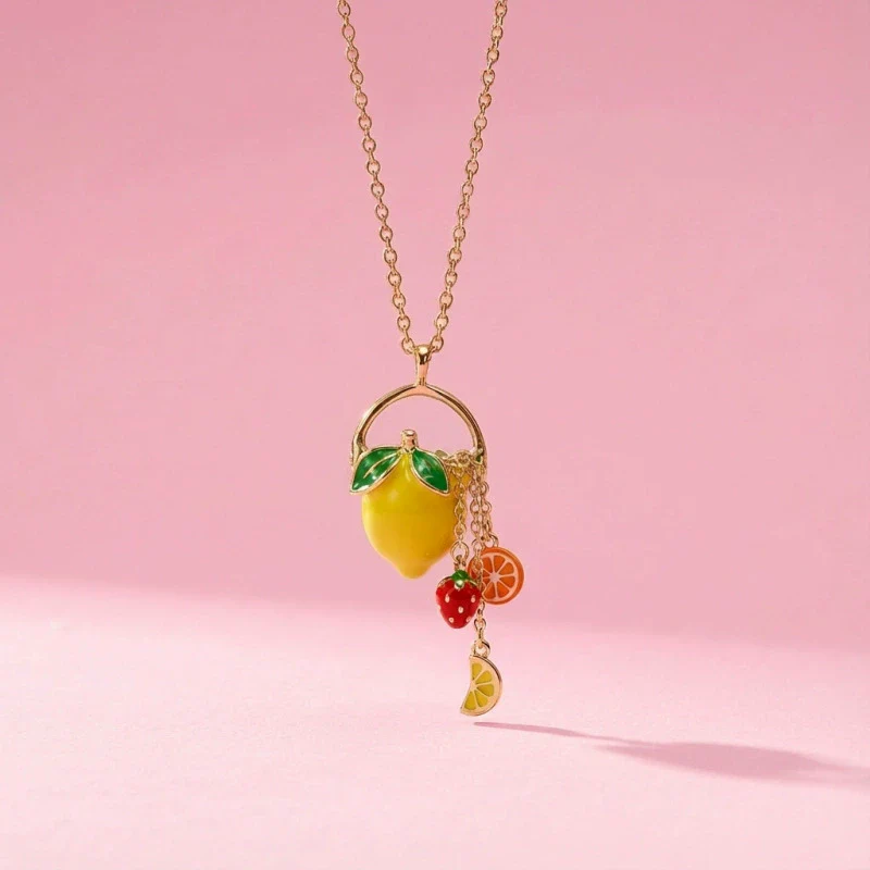 Wholesale Unisex Light Luxury Style Fruit And Flower Shaped Copper Electroplated Pendant Necklace Accessory - Image 8