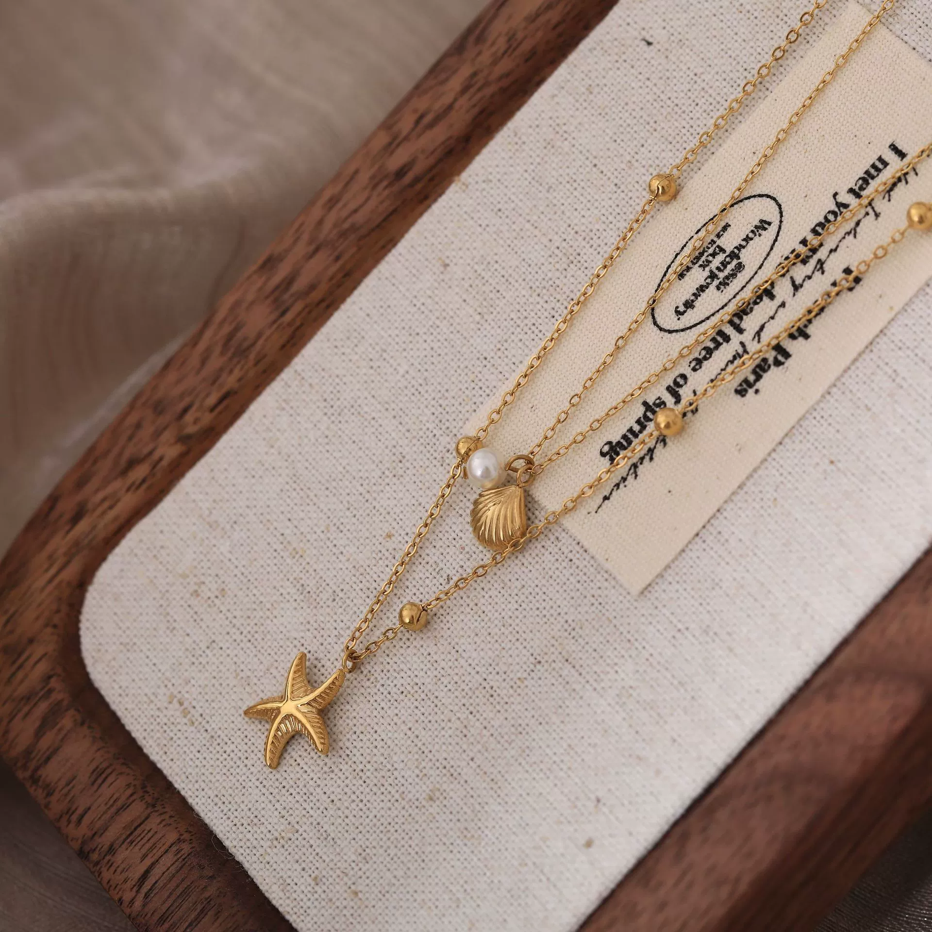 Wholesale Unisex Natural Style Double Layer Starfish Shell Clavicle Chain Stacked Necklace Titanium Steel 18K Gold Vacuum Plated - Image 2