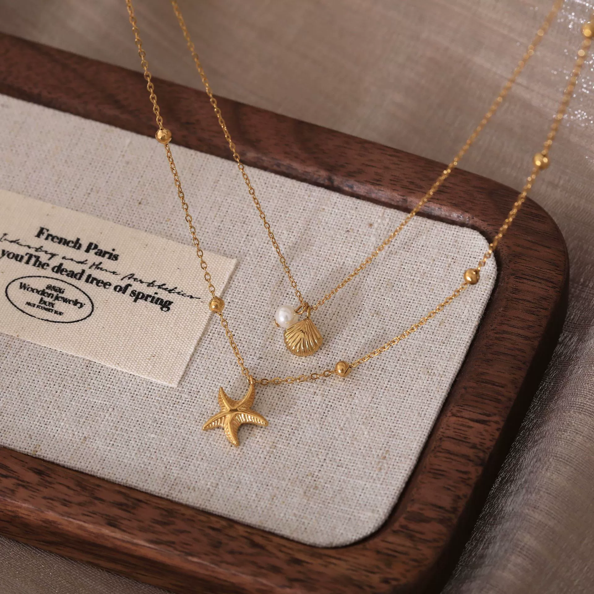 Wholesale Unisex Natural Style Double Layer Starfish Shell Clavicle Chain Stacked Necklace Titanium Steel 18K Gold Vacuum Plated - Image 3