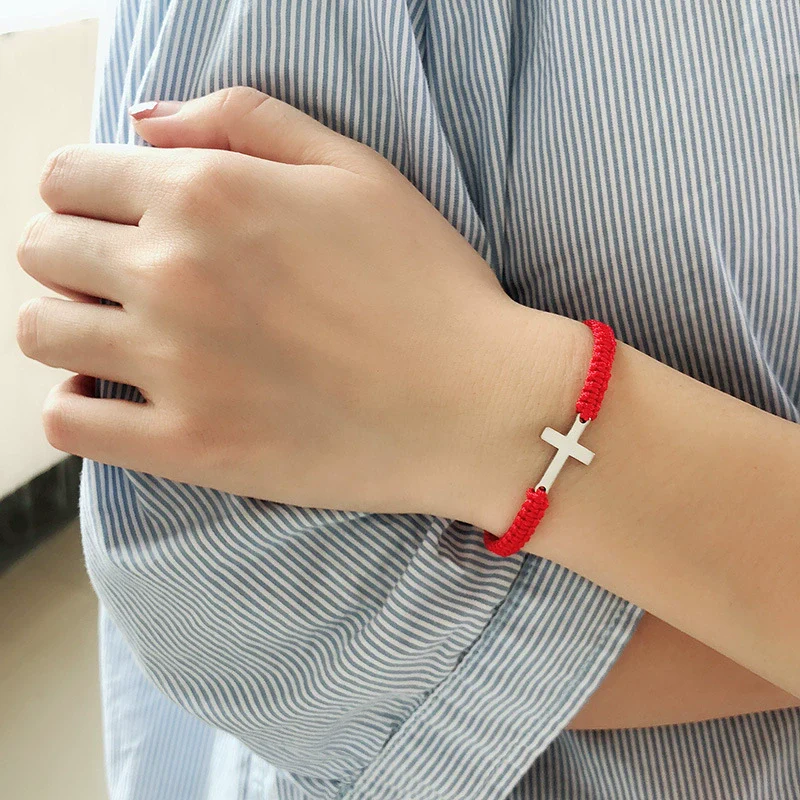 Wholesale Unisex Personality Geometric Adjustable Titanium Steel And Nylon Rope Cross Woven Bracelet - Image 4