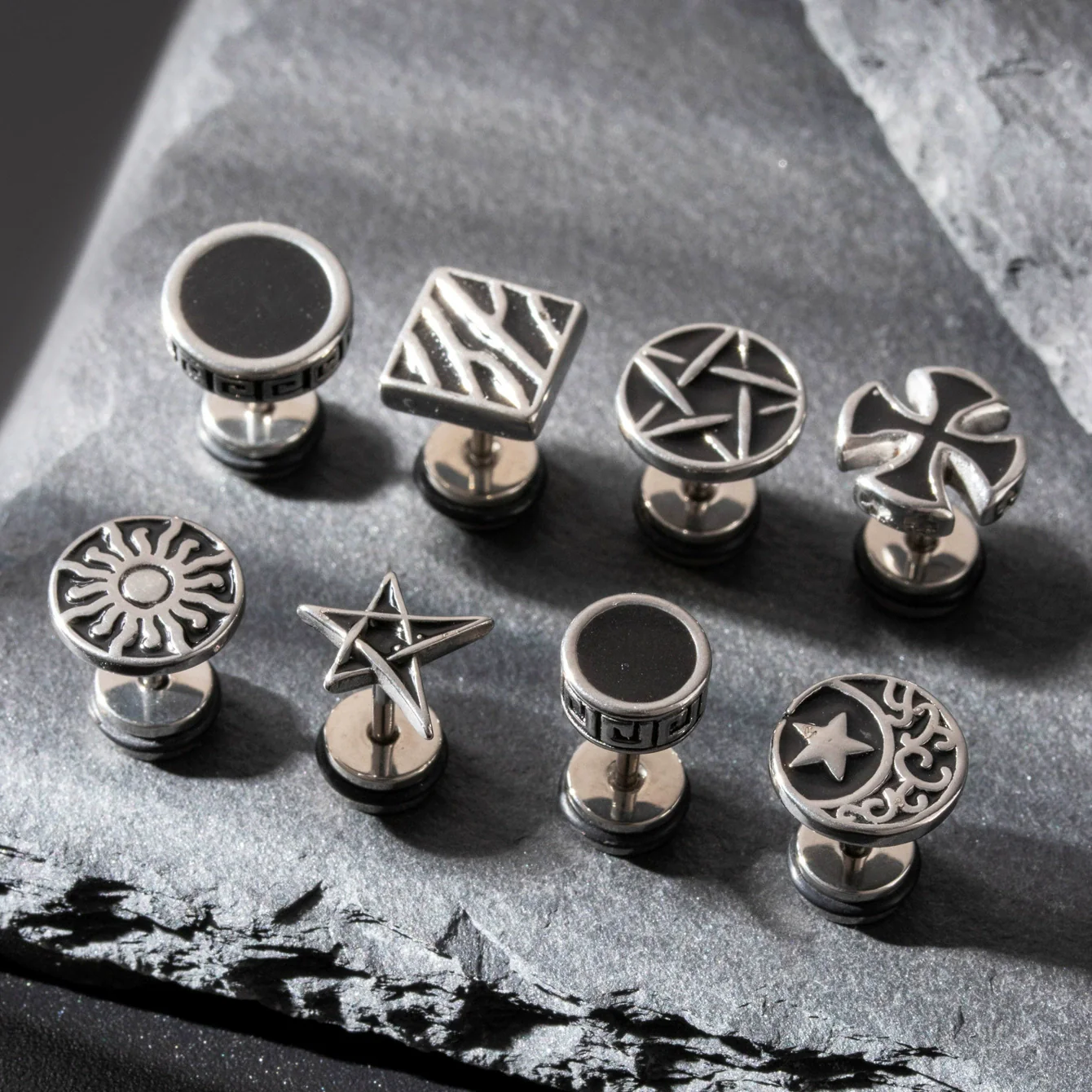 Wholesale Unisex Piercing Earrings Stainless Steel Casting Geometric Punk Fashion Retro With Polishing