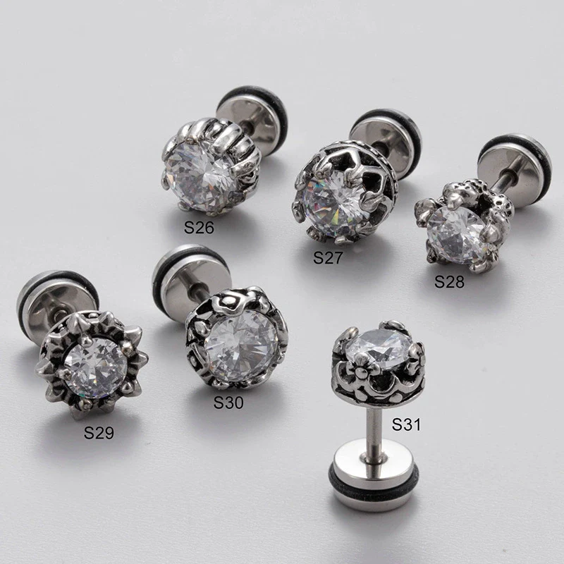 Wholesale Unisex Piercing Earrings Stainless Steel Casting Inlaid Zircon Punk Geometric Polishing Style