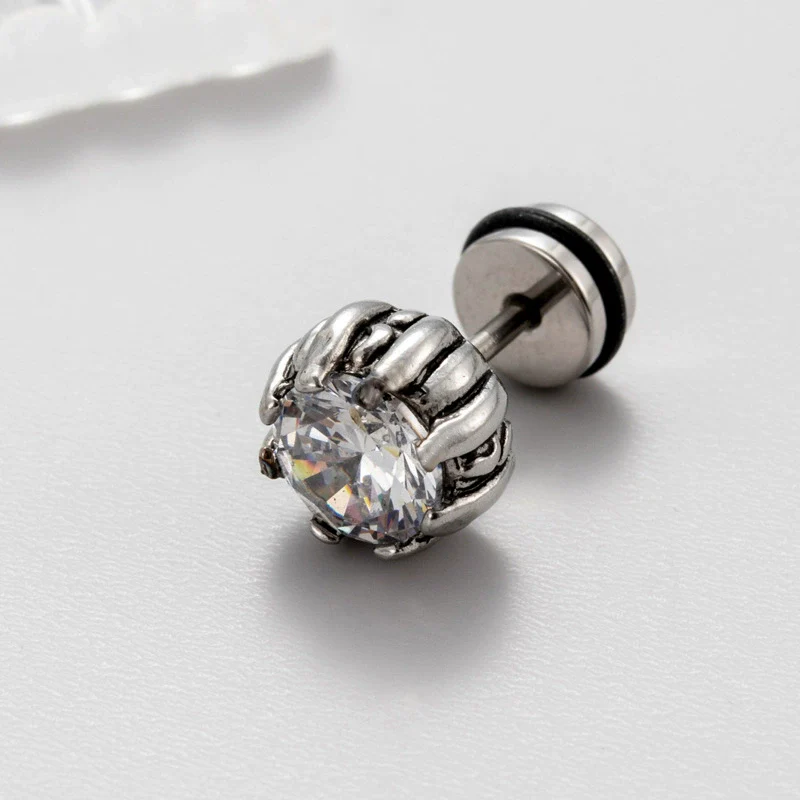 Wholesale Unisex Piercing Earrings Stainless Steel Casting Inlaid Zircon Punk Geometric Polishing Style - Image 2