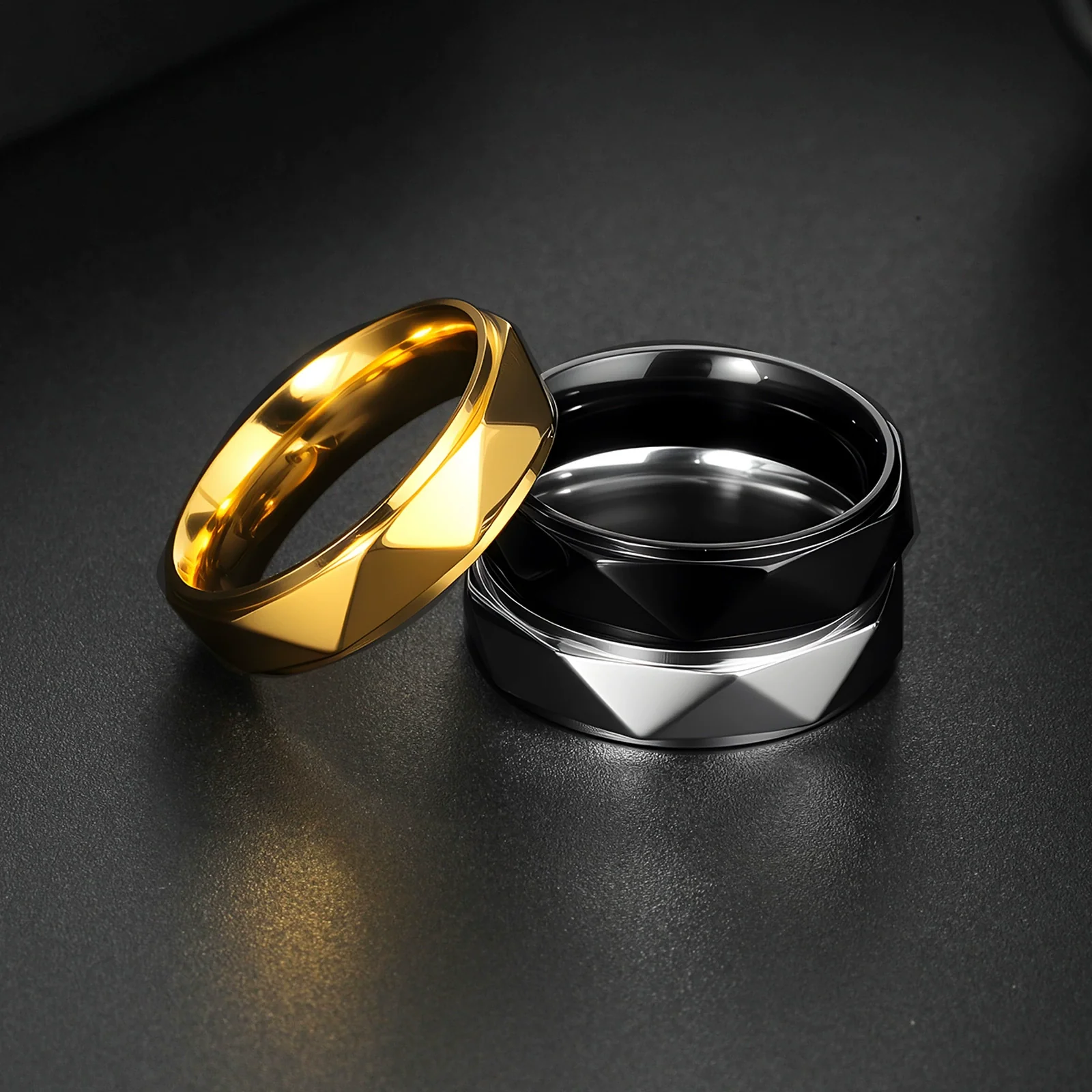 Wholesale Unisex Punk Ring Titanium Steel Geometric Triangular Faceted Electroplated - Image 3