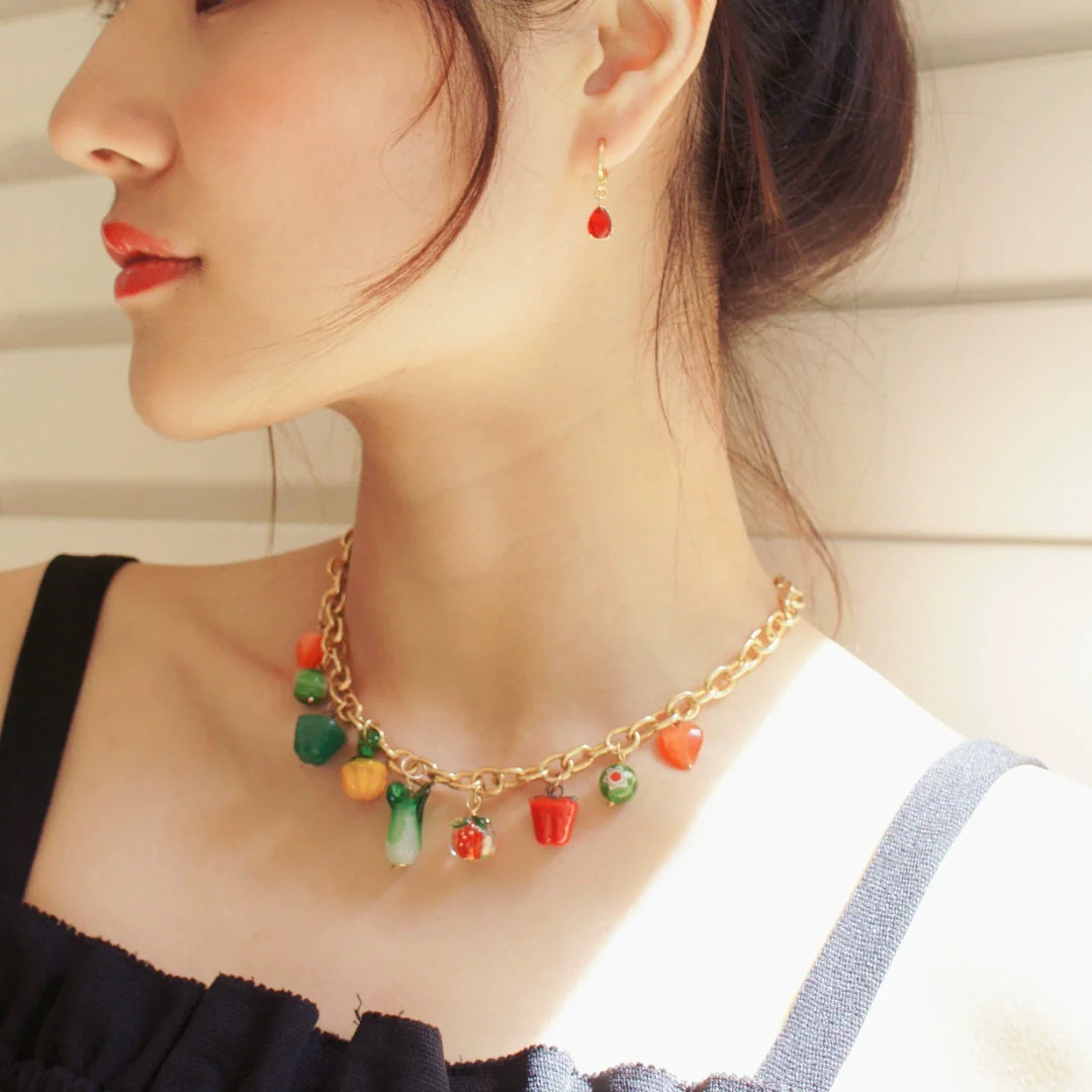 Wholesale Unisex Retro Fruit Style Stainless Steel And Copper Electroplated Necklace Pendant With Regular Chain - Image 2