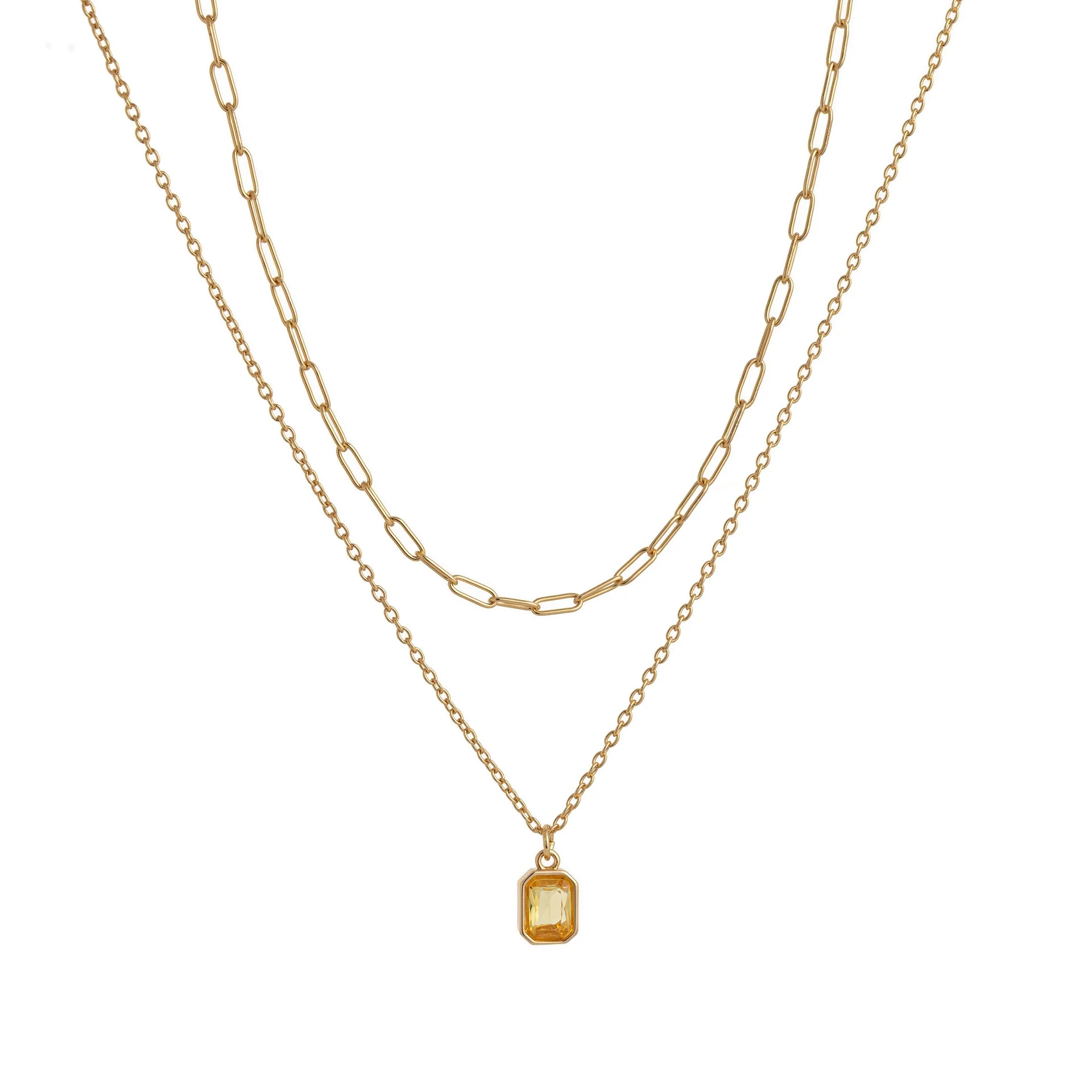 Wholesale Unisex Retro Geometric Doublelayered Necklace With Rectangular Pendant Copper O Word Chain Titanium Steel Electroplated December Birthstone - Image 16