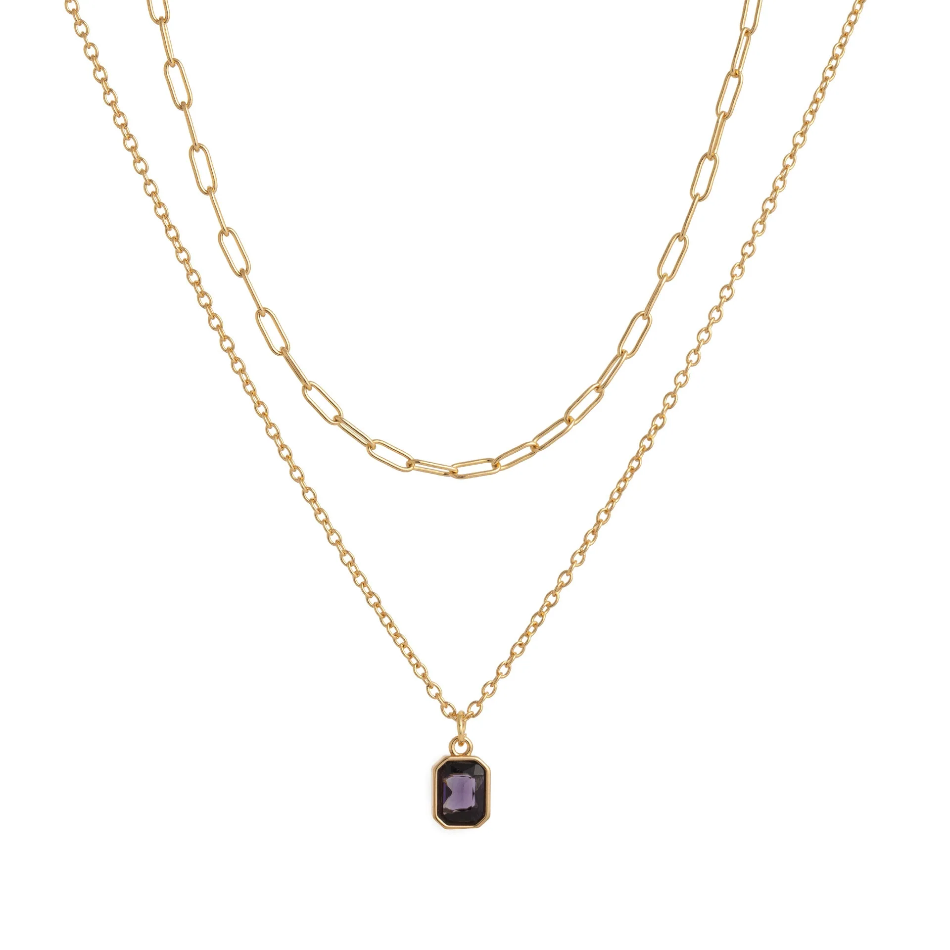 Wholesale Unisex Retro Geometric Doublelayered Necklace With Rectangular Pendant Copper O Word Chain Titanium Steel Electroplated December Birthstone - Image 7