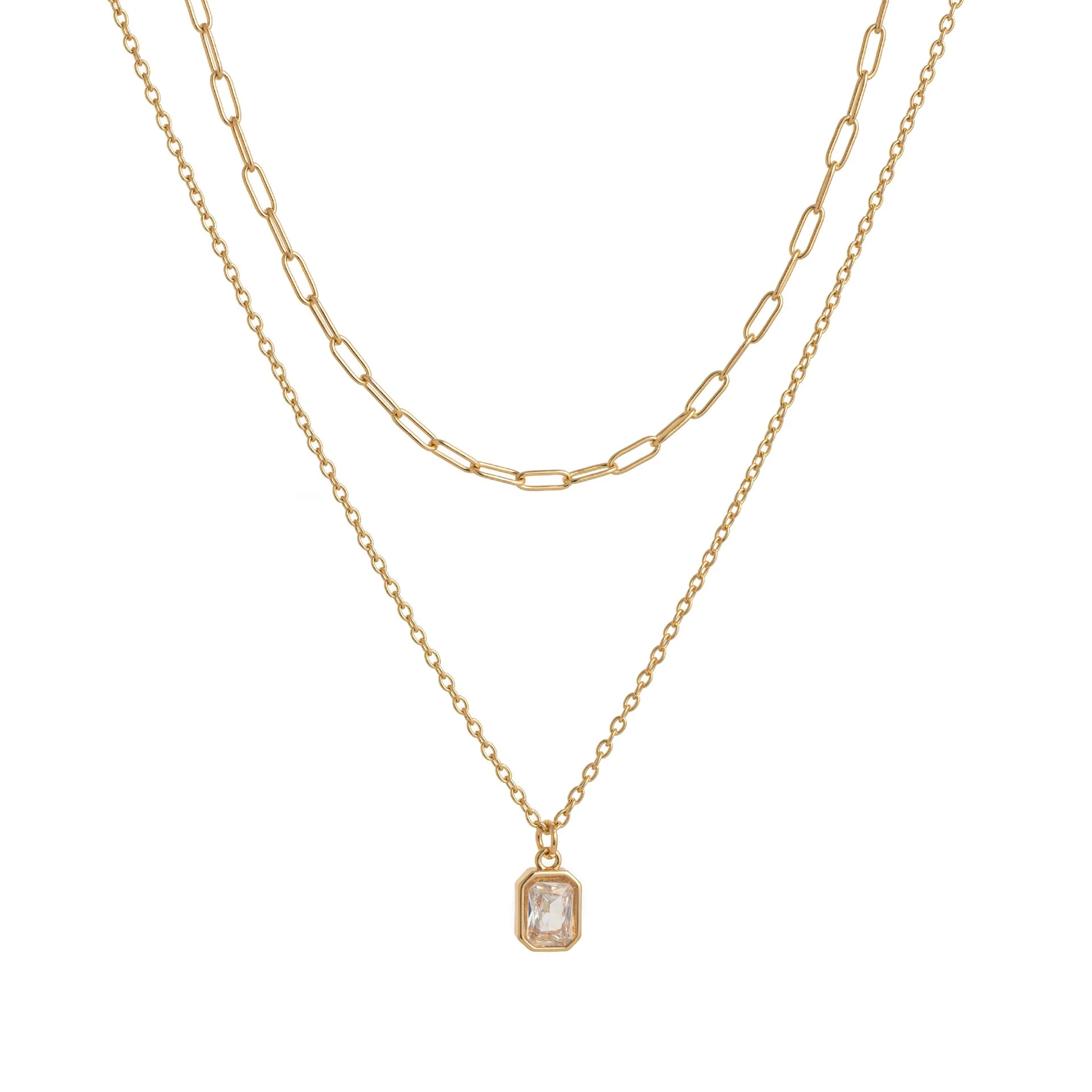 Wholesale Unisex Retro Geometric Doublelayered Necklace With Rectangular Pendant Copper O Word Chain Titanium Steel Electroplated December Birthstone - Image 9