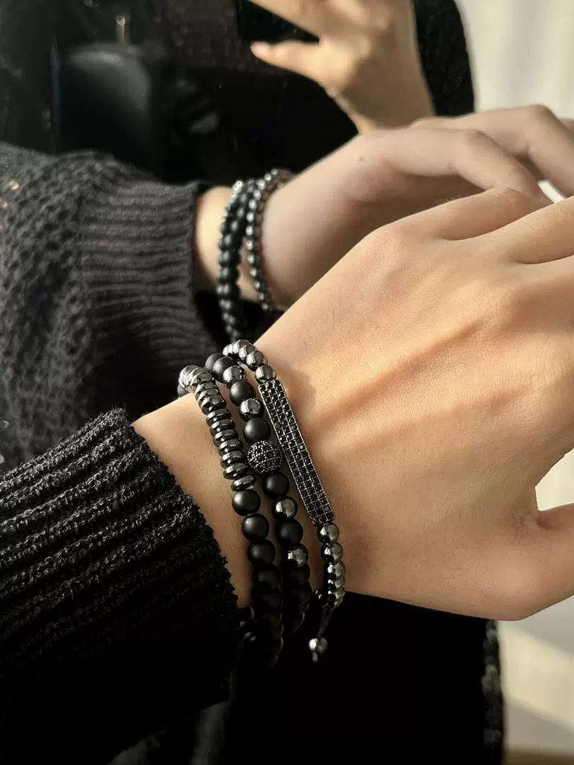 Wholesale Unisex Retro Handmade Geometric Volcanic Stone And Wooden Beads Double Layer Stacked Bracelet - Image 14