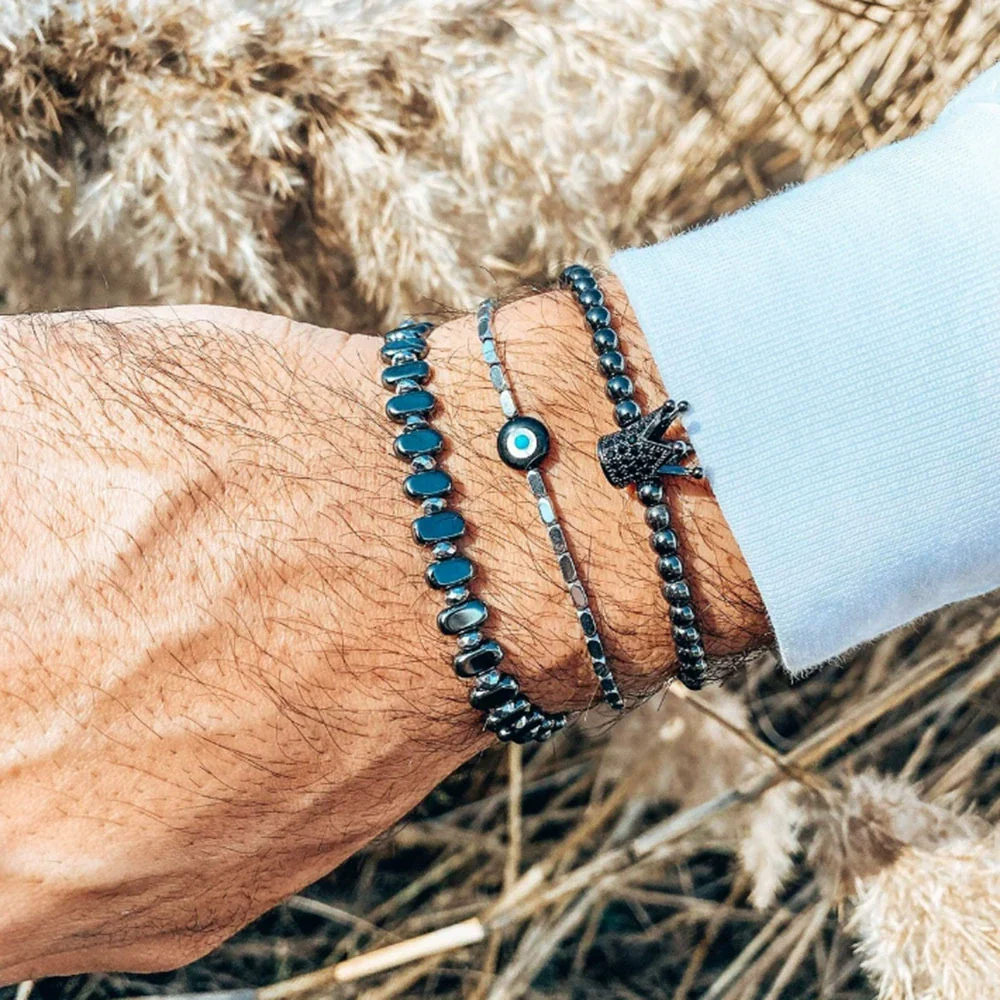 Wholesale Unisex Retro Handmade Geometric Volcanic Stone And Wooden Beads Double Layer Stacked Bracelet - Image 20