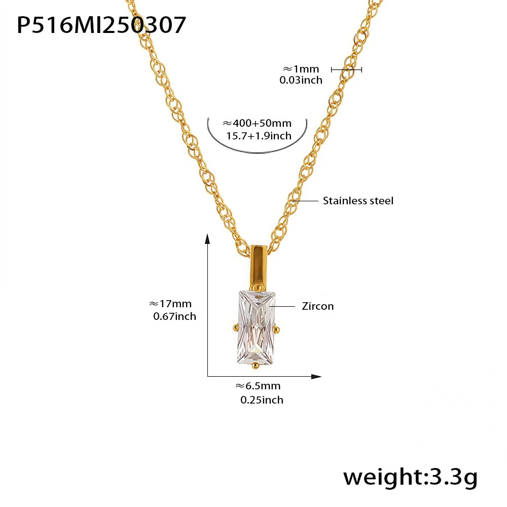 Wholesale Unisex Simple Geometric Ferris Wheel Rectangular Zircon Necklace In Titanium Steel With Electroplating - Image 5