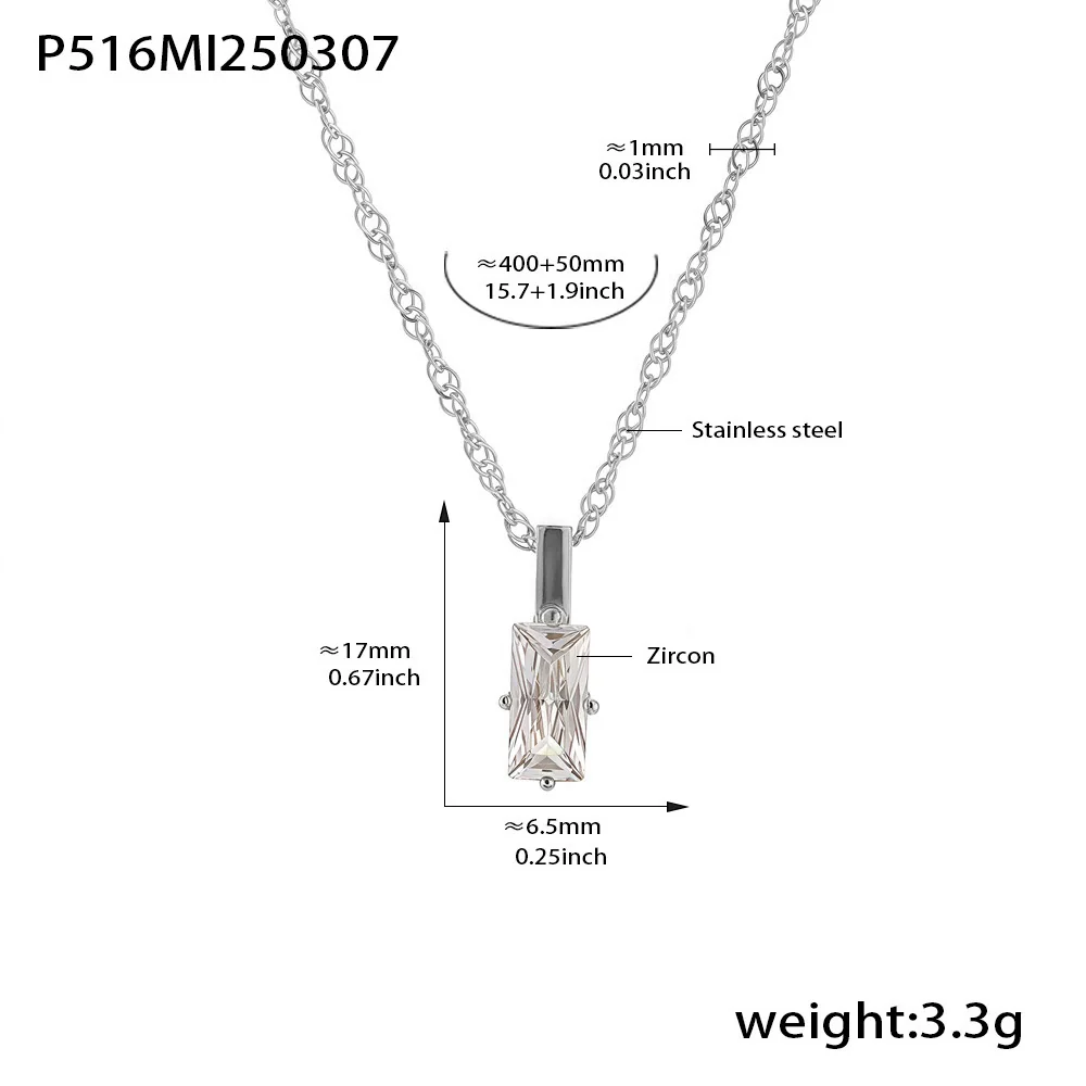 Wholesale Unisex Simple Geometric Ferris Wheel Rectangular Zircon Necklace In Titanium Steel With Electroplating - Image 6