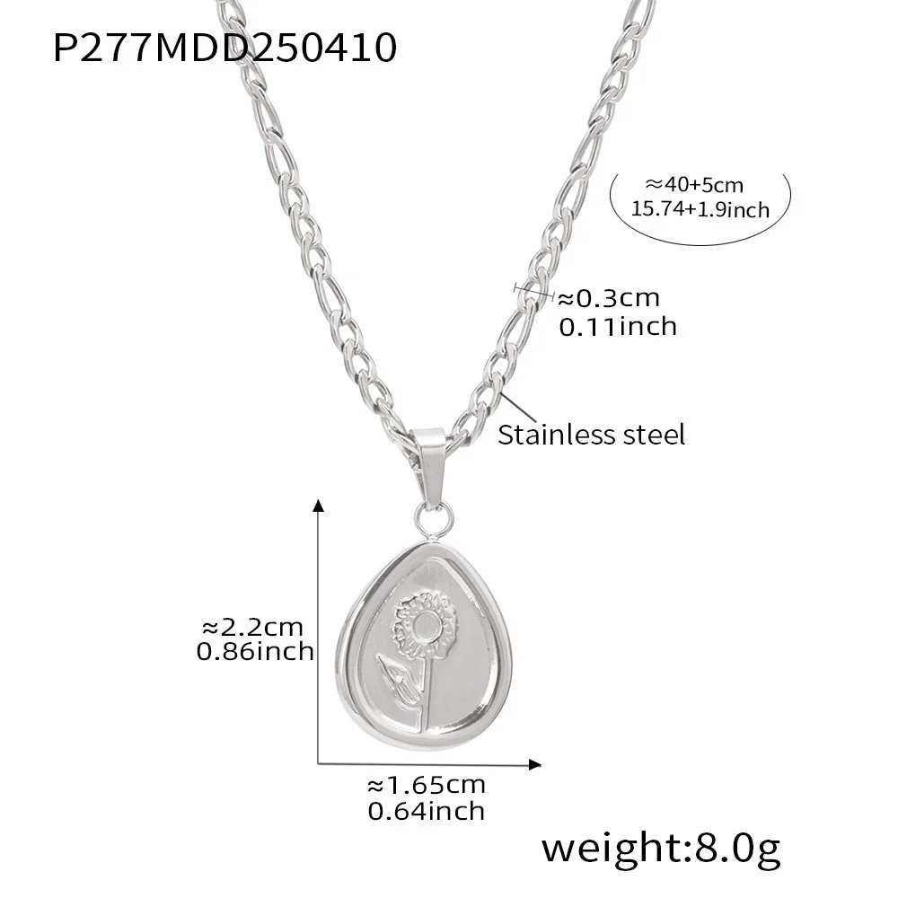 Wholesale Unisex Simple Geometric Ferris Wheel Sunflower Peach Heart Dropshaped Electroplated Titanium Steel Pendant Necklace - Image 6