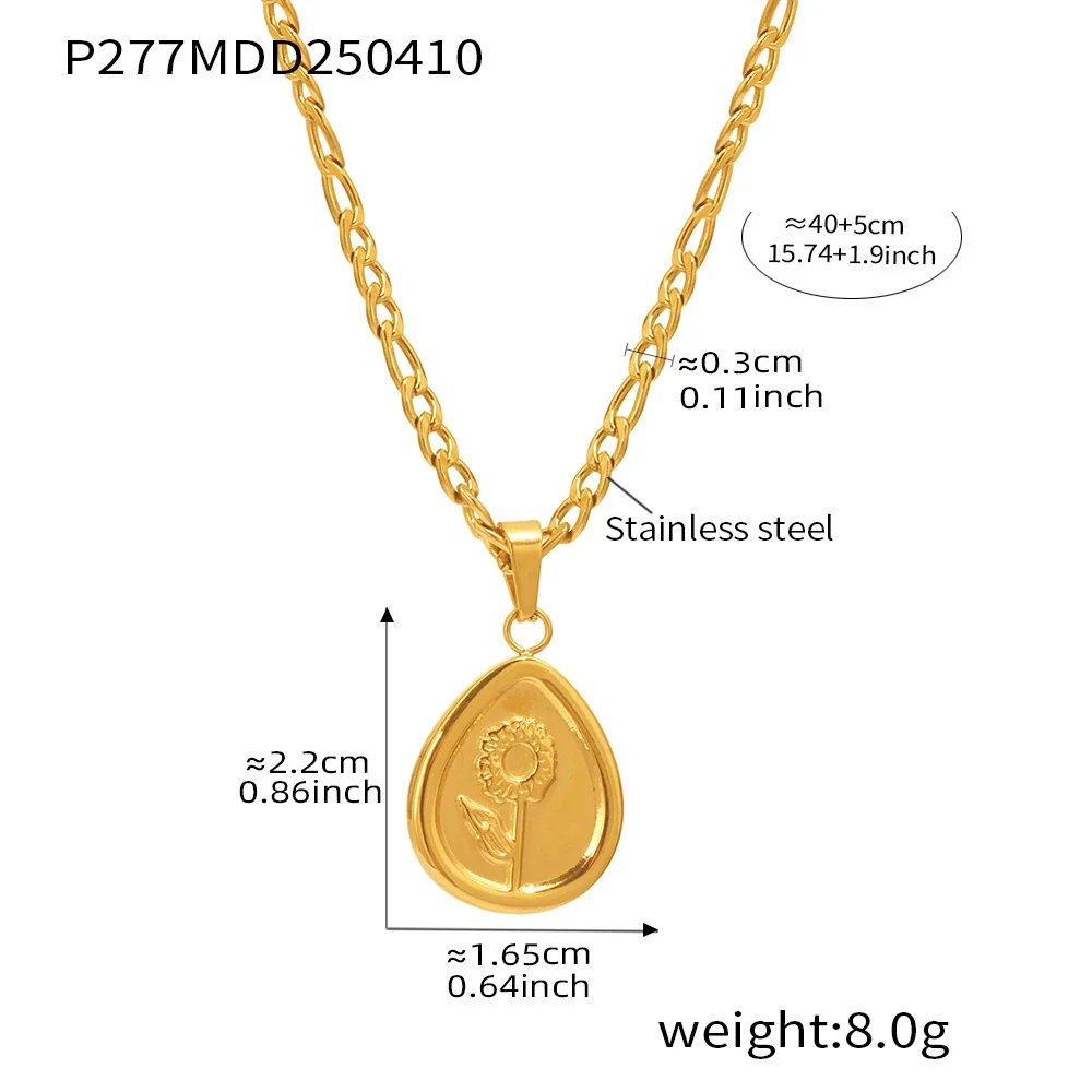 Wholesale Unisex Simple Geometric Ferris Wheel Sunflower Peach Heart Dropshaped Electroplated Titanium Steel Pendant Necklace - Image 7
