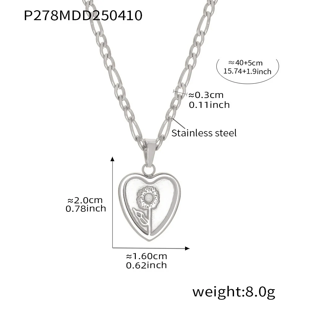 Wholesale Unisex Simple Geometric Ferris Wheel Sunflower Peach Heart Dropshaped Electroplated Titanium Steel Pendant Necklace - Image 8