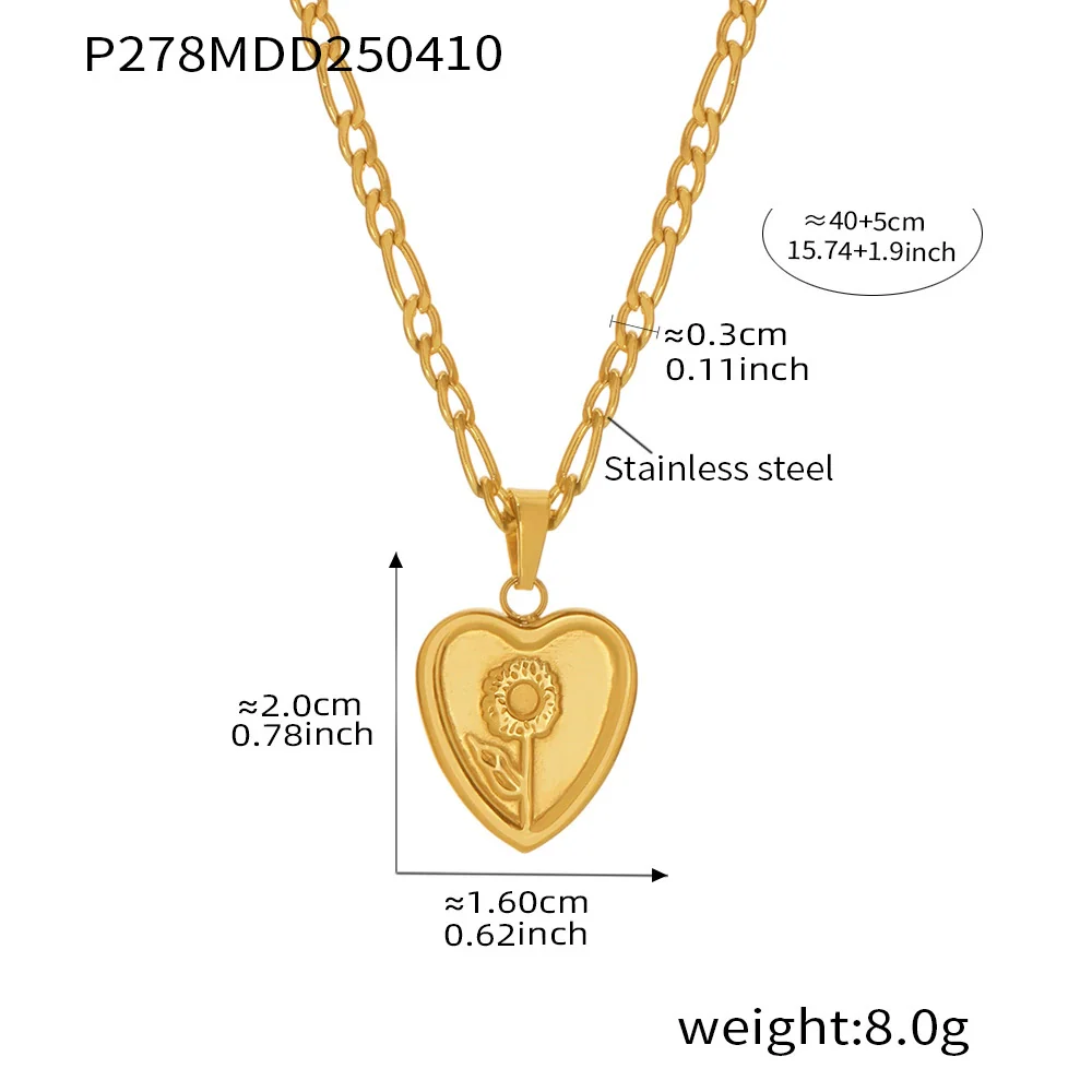 Wholesale Unisex Simple Geometric Ferris Wheel Sunflower Peach Heart Dropshaped Electroplated Titanium Steel Pendant Necklace - Image 9