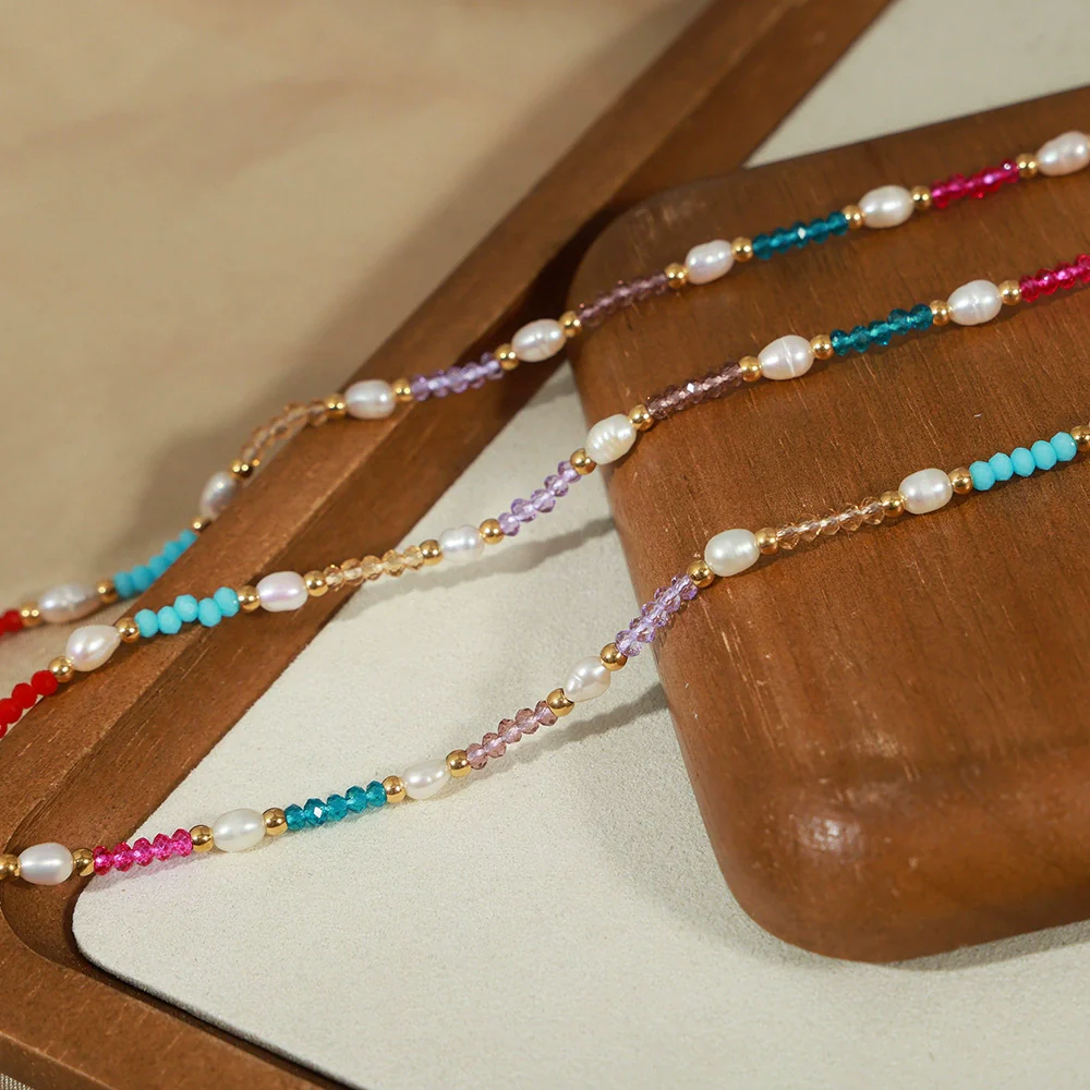 Wholesale Unisex Simple Geometric Freshwater Pearl Natural Stone Beaded Titanium Steel Gold Plated Necklace - Image 3