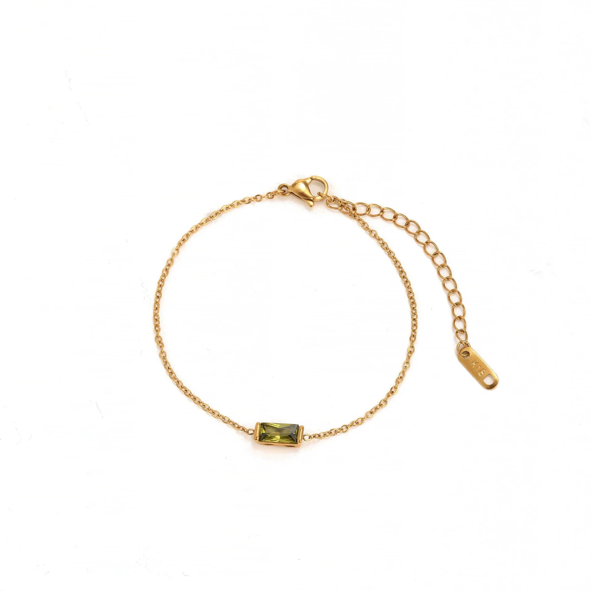 Wholesale Unisex Simple Geometric Square Zircon Twelve Birthstone 18K Plated Titanium Steel Ochain Bracelet - Image 11